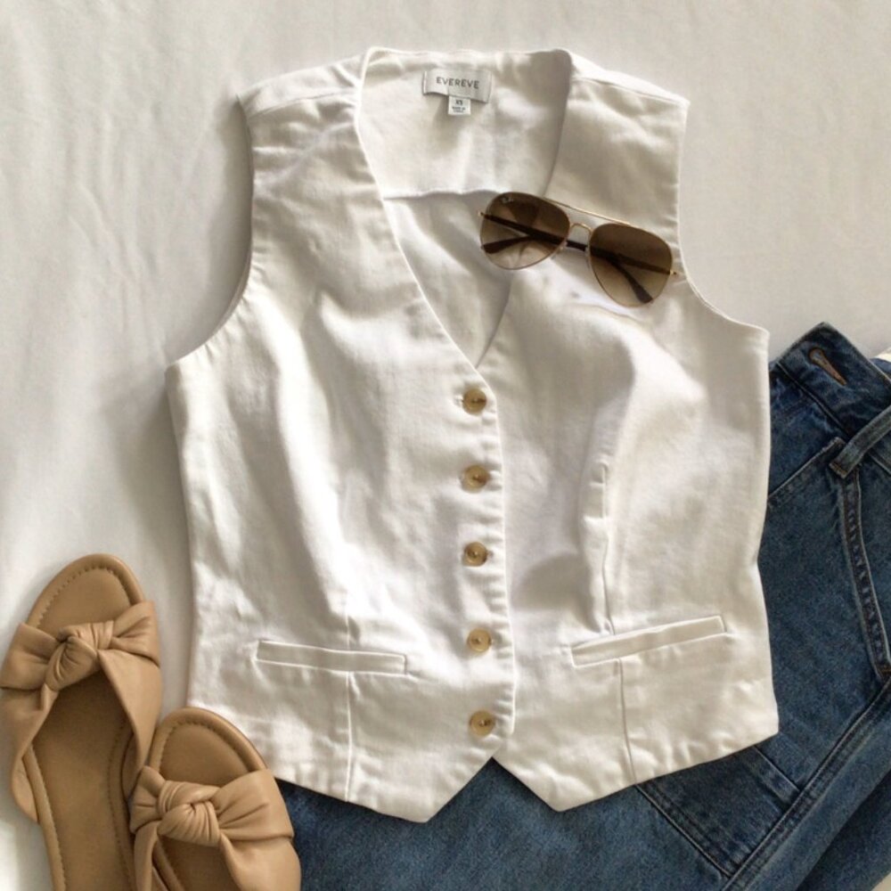 Evereve White Stretch Cotton Vest Sz XS